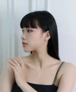 Bông tai nữ Moissanite 6 ly bạc xi bạch kim