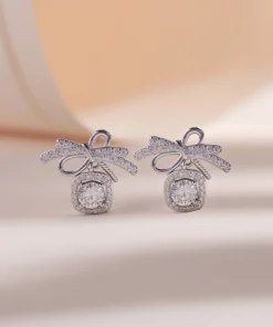 Bông tai nữ Moissanite 5 ly bạc xi bạch kim cao cấp LAVESTA
