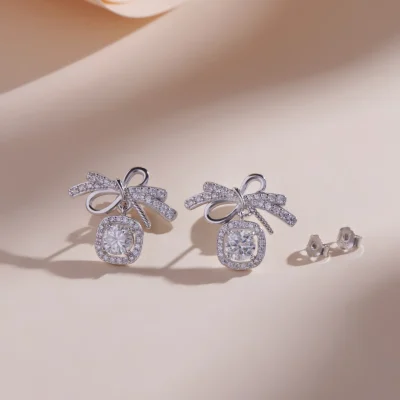 Bông tai nữ Moissanite 5 ly bạc xi bạch kim cao cấp LAVESTA