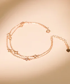 LẮC CHÂN BẠC NỮ MẠ VÀNG HỒNG 18K & MẠ BẠCH KIM LAVESTA LAV163 BOMI – THIẾT KẾ CỎ 4 LÁ MAY MẮN & VẺ ĐẸP VĨNH CỬU