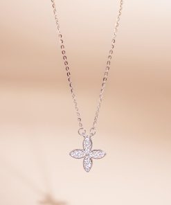 DÂY CHUYỀN NỮ BẠC XI BẠCH KIM LAVESTA LAV219 LAROSE – THIẾT KẾ HOA BỐN CÁNH BIỂU TƯỢNG MAY MẮN & TRỌN VẸN