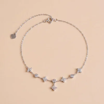 LẮC CHÂN NỮ BẠC XI BẠCH KIM CAO CẤP LAVESTA LAV214 LANI – THIẾT KẾ CỎ 4 LÁ MAY MẮN, TINH TẾ & ĐẦY KHÍ CHẤT