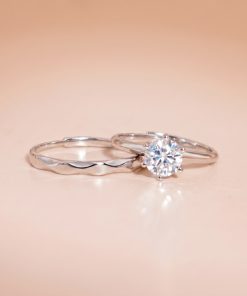 NHẪN ĐÔI BẠC NAM NỮ ĐÍNH ĐÁ MOISSANITE 6,5 LY KIỂM ĐỊNH GRA, BẠC XI BẠCH KIM KC147 LAVESTA – BIỂU TƯỢNG TÌNH YÊU SANG TRỌNG & VĨNH CỬU