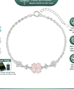 Lắc tay bạc nữ TLEE dây hoa cỏ bốn lá cánh tim đính đá đa sắc thu hút may mắn TLEE JEWELRY LT0469