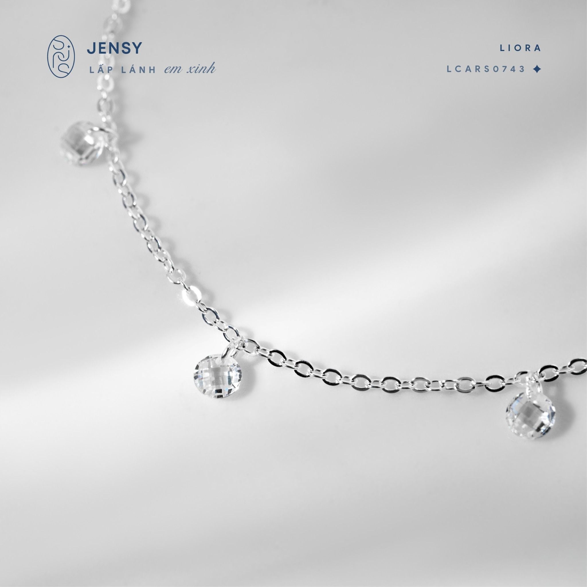 Lắc Chân Bạc Nữ S925 JENSY Gắn Charm Đá Liora LCARS0743