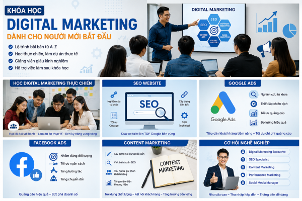 Khóa học digital marketing chuyên nghiệp dành cho người mới bắt đầu với SEO, Google Ads và Content Marketing