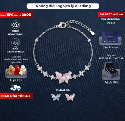 Lắc tay đồng trắng Cánh Tiên Đôi Asimi LD08