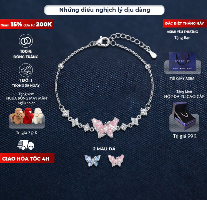 Lắc tay đồng trắng Cánh Tiên Đôi Asimi LD08